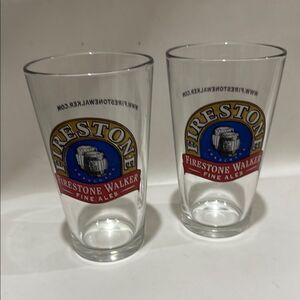 Firestone Walker Fine Ales Beer Logo 16 Oz Glass 5 3/4 Tall Red Blue Gold Set 2